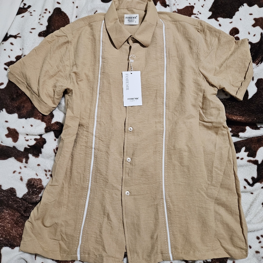 Mens Premier Tan Short Sleeve Button Up Shirt